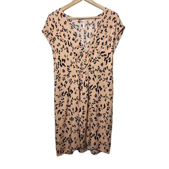 CupShe Fallon Leopard Dress Mini Tan Black NWT Medium Cap Sleeve Faux Wrap - Picture 2 of 6
